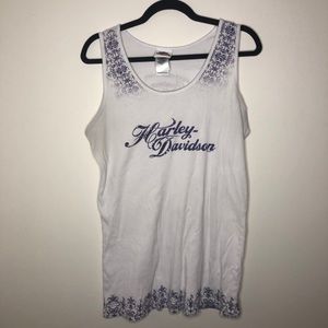 white and purple Harley-Davidson tank top